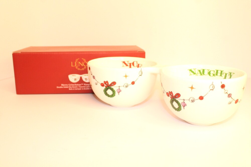 Lenox Merry Grinchmas Naughty & Nice‎ Double Dip Bowl, Christmas dish New 898095